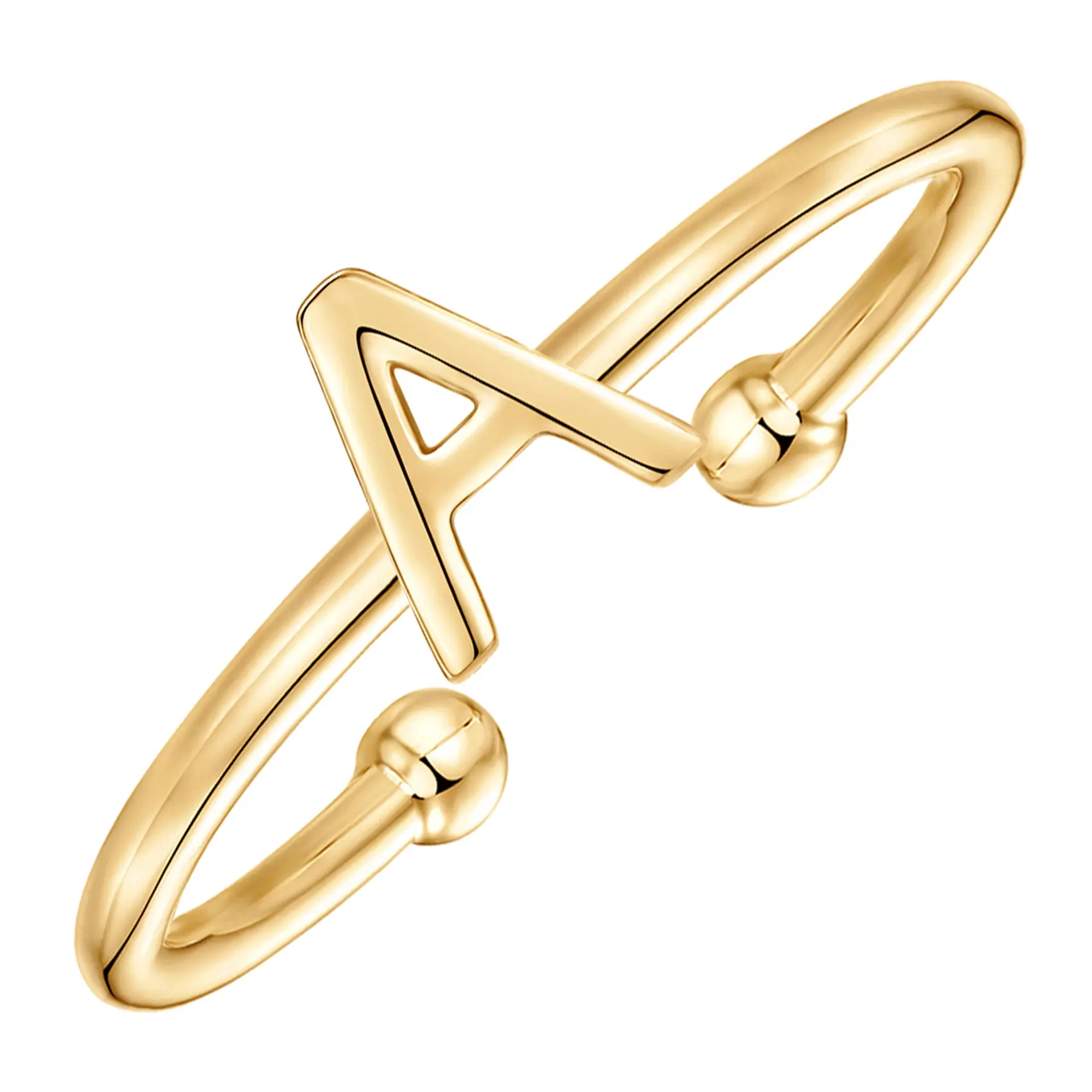 PAVOI 14K Gold Plated Initial Letter Adjustable Ring for Women - Thin Initial Band - Dainty Fashion Jewelry Gifts