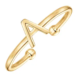 PAVOI 14K Gold Plated Initial Letter Adjustable Ring for Women - Thin Initial Band - Dainty Fashion Jewelry Gifts