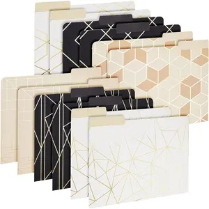 Paper Junkie 12 Decorative File Folders with Geometric Gold Foil, 1/3 Cut Tab, Letter Sized for Office Supplies (9.5 x 11.5 in)