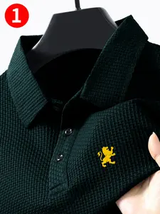 Men's Summer High-End Polo Shirt, Cool Comfortable Print, New Twill Fabric, Casual Sports Leisure, Short Sleeve, Lion Pattern