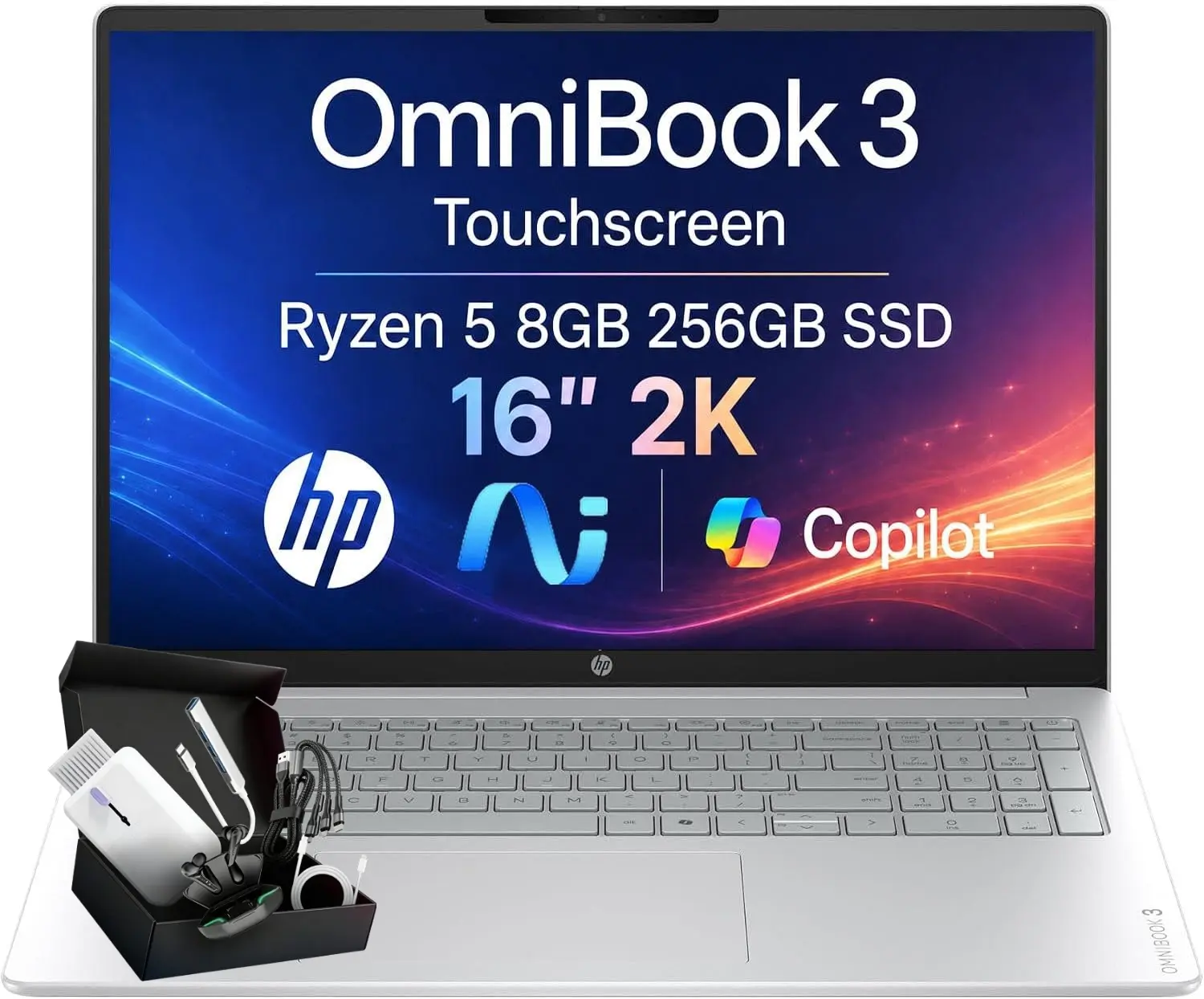 HP - OmniBook 3 16" 2K Touchscreen Laptop - AMD Ryzen 5-8GB Memory - 256GB SSD - Windows 11 Home