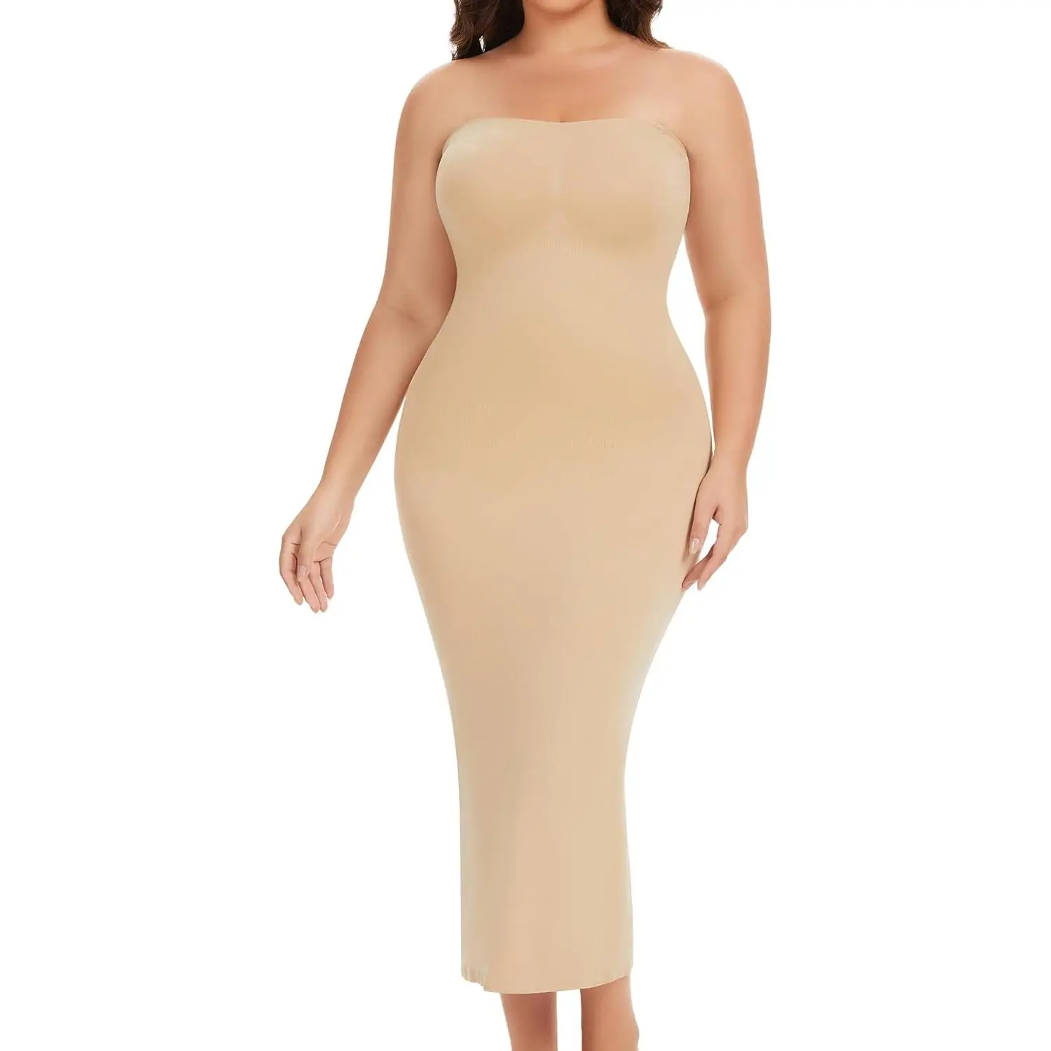 Women's Strapless Seamless Solid Shaper Slip, Compression Full Body Tummy Control Long Clothes for Under Dresses, Slimming Indoor Leisure Wear
