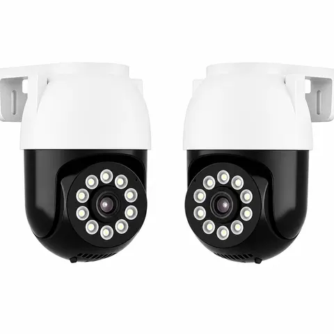 2-Pack Home Security IP Camera, 2K 360° PTZ Rotation, IP66 Waterproof, Motion Detection Alarm, 2-Way Audio, Color Night Vision, 2.4G Wi-Fi, Micro SD Support, Phone-Compatible Indoor/Outdoor Monitoring Camera with Lens, Recording & Manufacturer Warranty