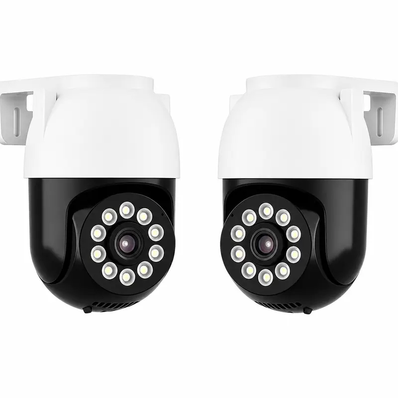 2-Pack Home Security IP Camera, 2K 360° PTZ Rotation, IP66 Waterproof, Motion Detection Alarm, 2-Way Audio, Color Night Vision, 2.4G Wi-Fi, Micro SD Support, Phone-Compatible Indoor/Outdoor Monitoring Camera with Lens, Recording & Manufacturer Warranty