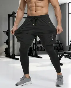 Men’s two-way quick-dry breathable stretch sports pants featuring an elastic waistband, built-in phone pocket, and towel loop—breathable, comfortable quick-dry fabric suitable for all seasons—perfect for outdoor running, gym workouts, and other outdoor ac