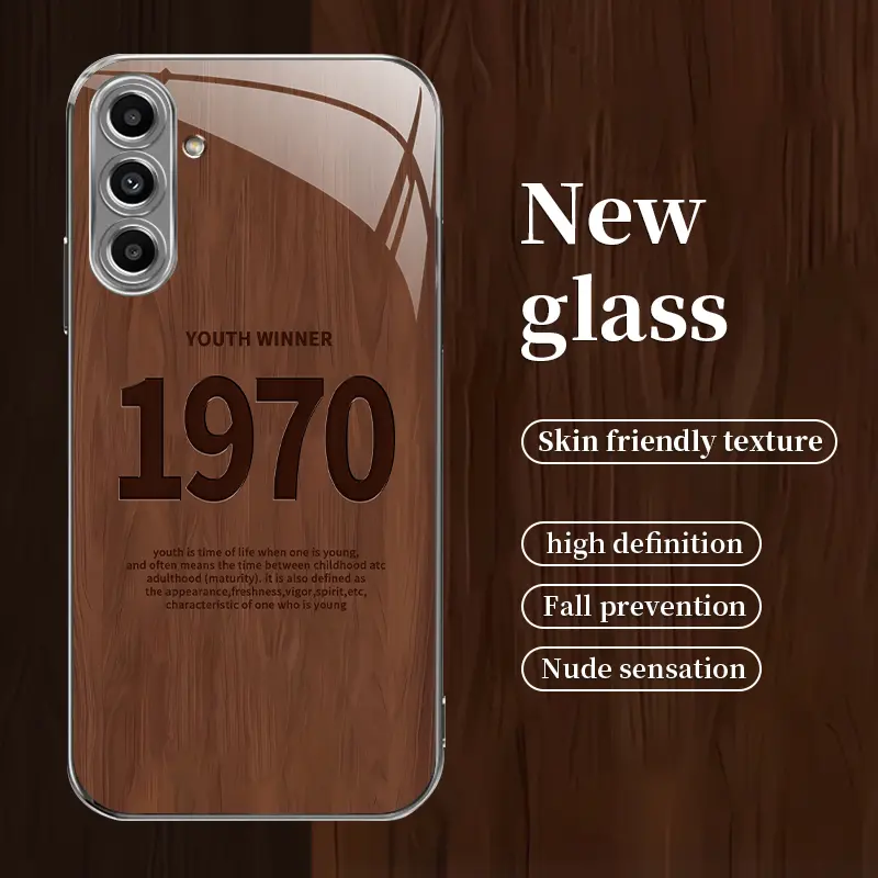 Suitable for [Galaxy A13 5g] Simple wood grain vintage high-grade glass phone case, affordable, drop-proof, anti-fingerprint-888
