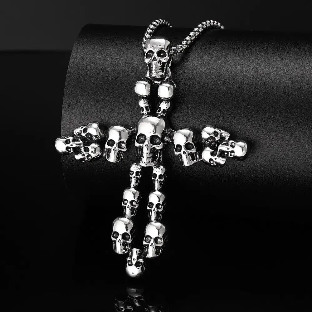 3D Matte Vintage Skull Cross Pendant Grunge Necklaces - Long Dark Romantic Daily Fashion Accessory, European & American Bestseller, Gift Box Included, Gothic Cross Necklace, Artistic Necklaces