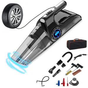 Portable Car Vacuum Cleaner, USB Charging Wireless Handheld Tire Inflator Air Compressor with Digital Tire Pressure Gauge LCD Display and LED Light, HEPA Filter, Tire Repair Tool PETIMP STORE