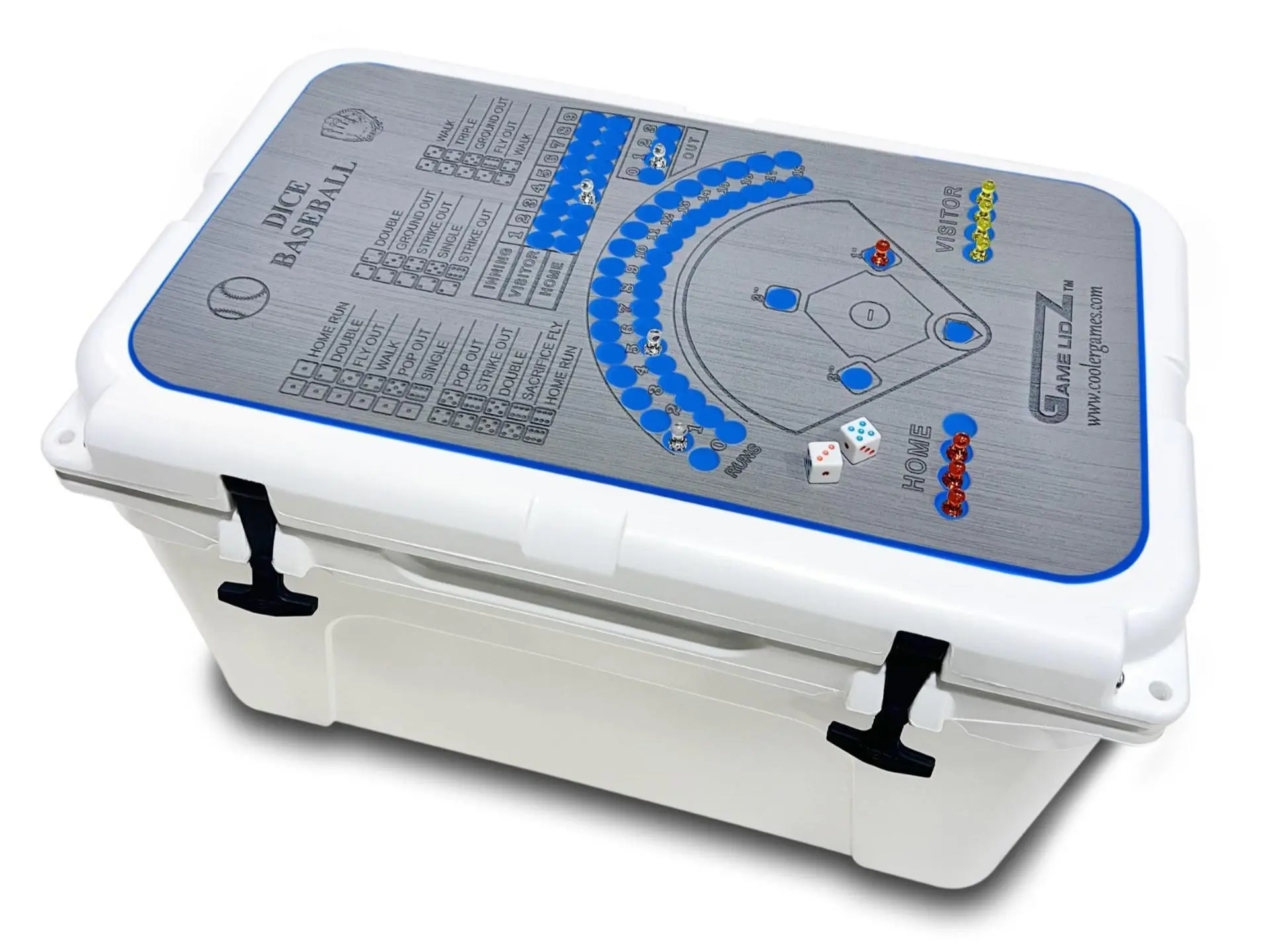 Yeti Cooler Pad with Dice Baseball-Top - Grey/Blue Mat, 3M Adhesive, Easy Peel-and-Stick Application, Fits Yeti Tundra, Roadie, Haul, Wheeled Cooler Lids, Keeps Game Pieces Stay Put