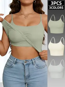 3-Pack Backless High-Intensity Fitness Yoga Tank Tops, Activewear, Simple Design for Daily Wear, Sexy Layered Strappy Bras