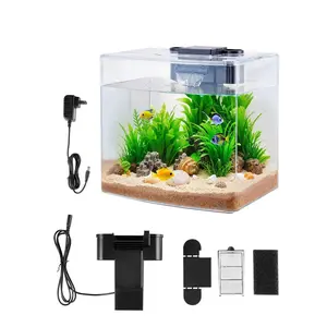 VEVOR Fish Tank Aquarium, 3.5 Gallon Arch Ultra-Clear GPPS Starter Smart Tank Adjustable 3 Color Lighting, Self Cleaning System Fishbowl for Freshwater & Saltwater Fish Home, Office, or Pet Use