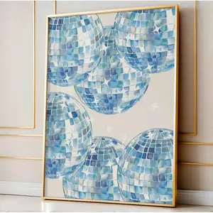 Blue Disco Ball Print, Aesthetic 70s Disco Wall Art, Apartment Wall Art, Retro Blue Poster, Disco Ball Poster, Blue Trendy Wall Art