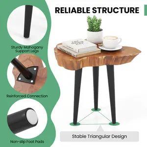 COSTWAY - Irregular Solid Teak Wood End Table with Mahogany Tapered Legs