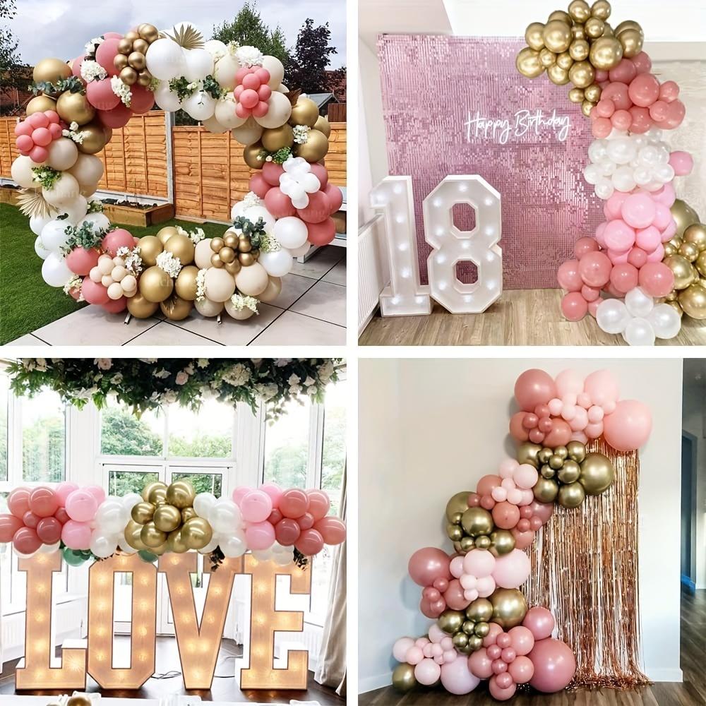 140-Pc Blush Pastel Pink, Peach, Gold, Beige & White Latex Balloon Garland Arch Set - Festive Home Party Supplies for Girls' Birthday, Baby Shower