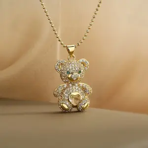 Elegant 14k Gold Plated Cubic Zirconia Teddy Bear Necklace for Women, Suitable for Parties, Holidays, Dating and Ideal Gift