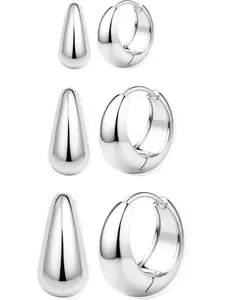 3Pairs 14K Gold Plated Hoop Earrings Set for Women Chunky Earring Silver Plated Hypoallergenic Small Huggie Hoops Lightweight Tiny Thick Trendy Hoop Earrings Stacks for Multiple Piercing Earring Stacking Set