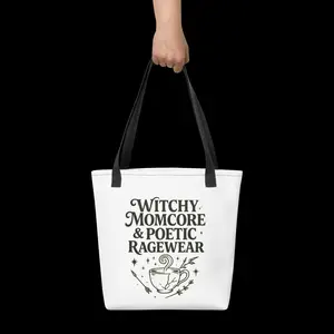 Tend & Unravel Witchy Momcore & Poetic Ragewear Tote Bag - 100% Polyester, Denim Handles, 10L Capacity, Soft Witchy Aesthetic, Printed on-Demand