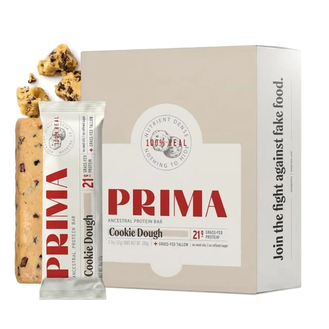 PRIMA Cookie Dough Protein Bar | 21g Grass Fed Whey and Collagen | No Seed Oils, No Preservatives, Raw Honey Sweetened | 7 Pack