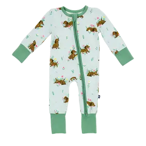 Convertible Footed Romper in Dachshund Garden
