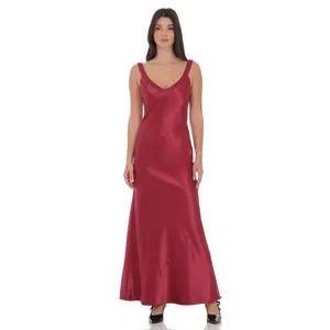 Lucy In The Sky Satin Open Back Maxi Dress in Maroon