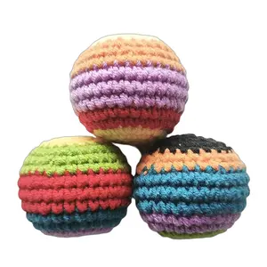 Explorinox （1.97in）Handmade Knitted Footbag Sack, Outdoor Play Multicolored Crochet Bag Woven Kickball Toy, Colorful Juggling Balls for Kids, Adults, Beginners