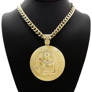 Hip Hop Gold Plated Large SANTA BARBARA Pendant & 10mm 18" ~ 30" Cuban Chain Necklace