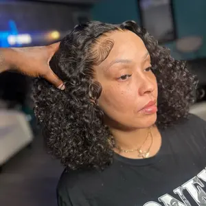 Arabella 15A Remy Hair 14" Curly Bob Wig 100% Human Hair 6x6 T-part Glueless Lace Closure Wigs Put On Go Beginner Friendly