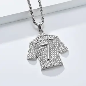 Ronaldo # 7 Iced Jersey Pendant – Stainless Steel CZ World Cup Flex