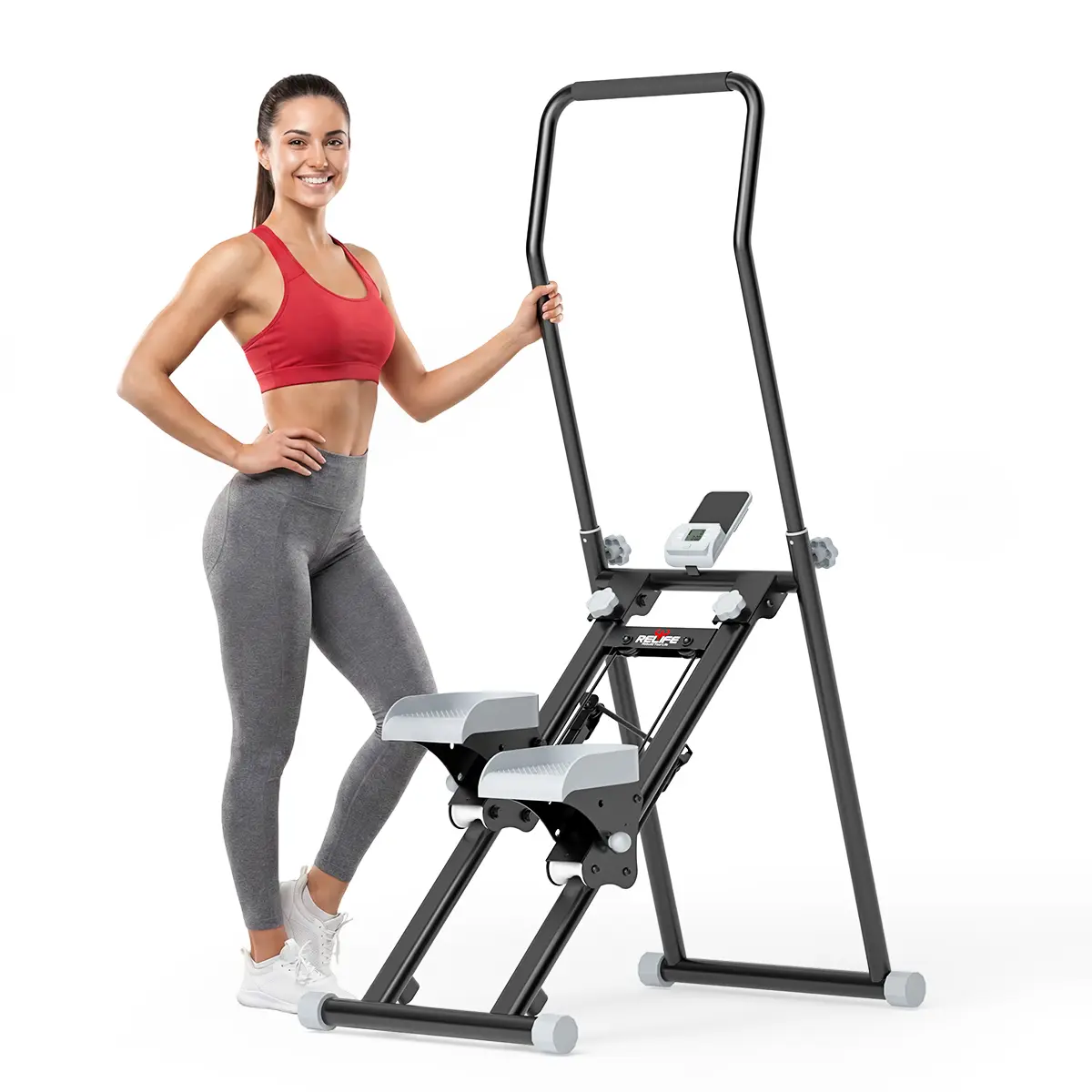 RELIFE Stair Stepper with Adjustable Hand Bars, Mini Fitness Climber for At-home Cardio Workout, Sturdy Machine for Total Body Training, Cardio Work Out, Adjustable Hand Bars Steppers, At-Home Steppers