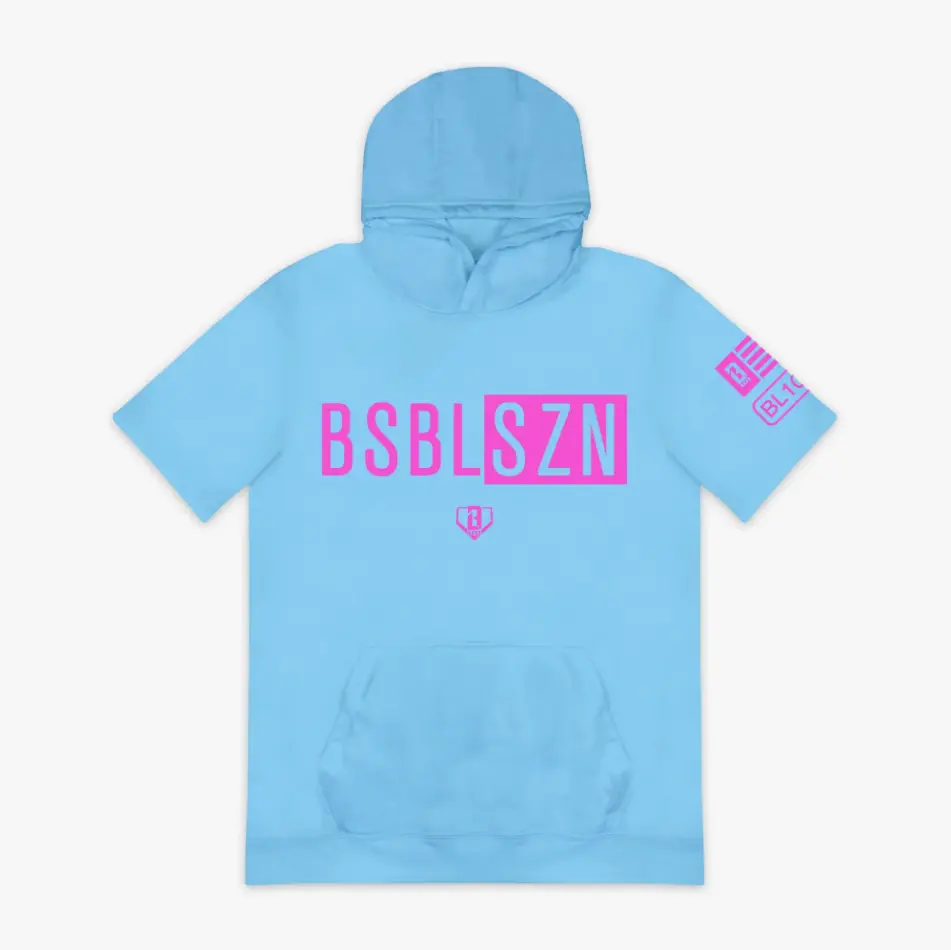 Baseball Lifestyle 101 BSBL-SZN Cotton Candy Short Sleeve Hoodie for Youth, Baseball Graphic Pullover Hooded Top with Kangaroo Pocket
