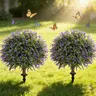 Artificial Boxwood Topiary Ball - 24in UV-Resistant Faux Shrub with Lavender Accent, High-Density PE Leaves, Wood-Effect Trunk, Ground Spike Base, Set of 2 for Porch, Entryway, Patio Decor