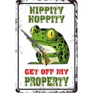 Green Frog Hoppity Get Of My Property Metal Tin Sign 8x12 Inch Vintage Tin Sign