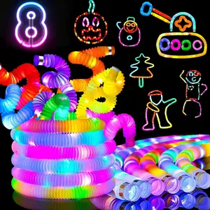 Light Up Pop Tubes 8-Pack LED Glow Sticks Bulk Christmas Glow in The Dark Party Favors Supplies, Kids Christmas Birthday Party Decorations, Sensory Light Up Fidget Tubes Toys for Kids Boys Girls
