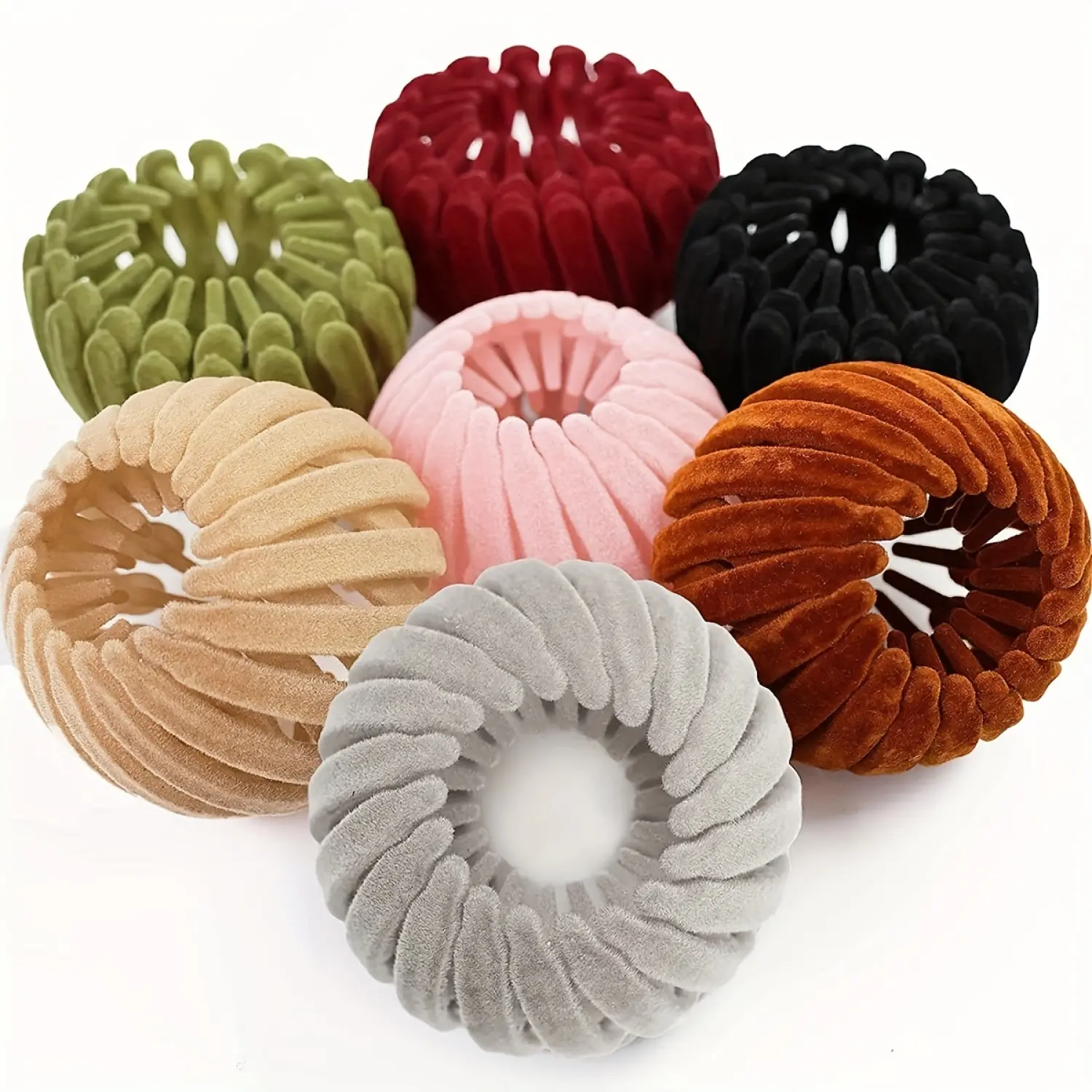 3/5/7pcs Women's Velvet Surface Expandable Bird Nest Magic Hair Clip Ponytail Holder Hair Accessory Lazy Bun Fixing Pinned Up Hair Styler
