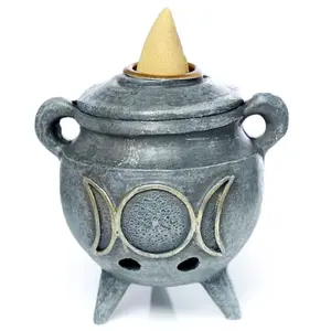 Cauldron with Triple Moon Backflow Incense Burner