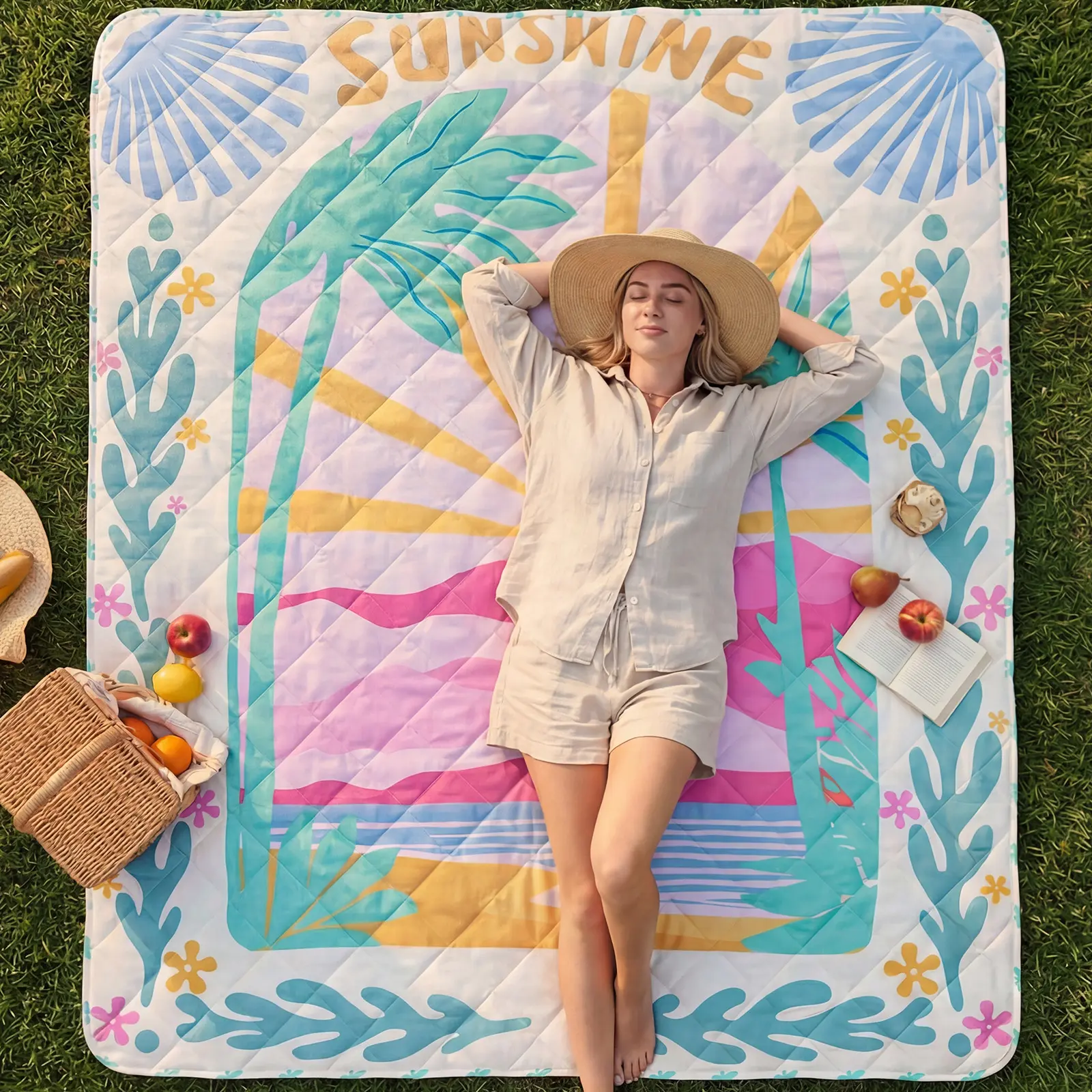 【Summer Sales Deals】Melex Home Picnic Blankets Outdoor Portable Waterproof Picnic Blanket, Foldable Park Mat with Sandproof Backing for Grass, Hiking, Travel, Concerts, Indoor Suitable for gifting, exquisite design, double-sided water-repellent, reusable.