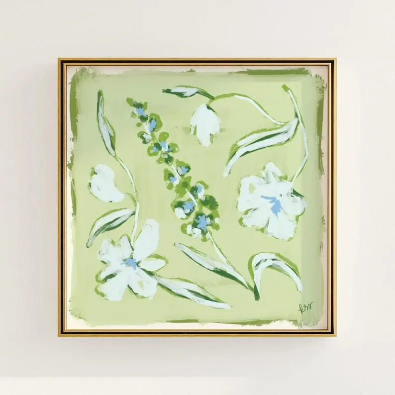 [40% OFF] [UNFRAMED]    Blue & Green Floral Botanical Print, Grandmillennial Wall Decor, Modern Southern Poster, Vintage Inspired Flower Art