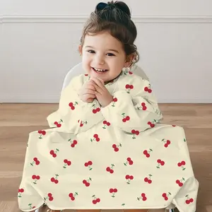 Cute Cherry Print Baby Waterproof Bib, Toddler Smock with Long Sleeves, Stain Resistant Coverall for Eating, Painting & Messy Play, Easy to Clean