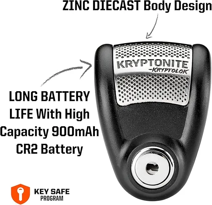 Kryptonite KryptoLok 6A Secure Alarm Disc Lock, 120 dB Alarm for Motorbikes, Secure Lock