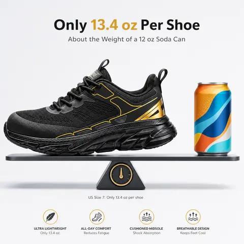 Comfort All-day Lightweight Breathable Steel Toe Sneakers for Men & Women, Low-Top Closed Anti-Slip Work Shoes for Worker Construction & Warehouse Use Footwear