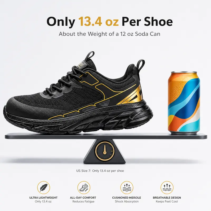 Comfort All-day Lightweight Breathable Steel Toe Sneakers for Men & Women, Low-Top Closed Anti-Slip Work Shoes for Worker Construction & Warehouse Use Footwear