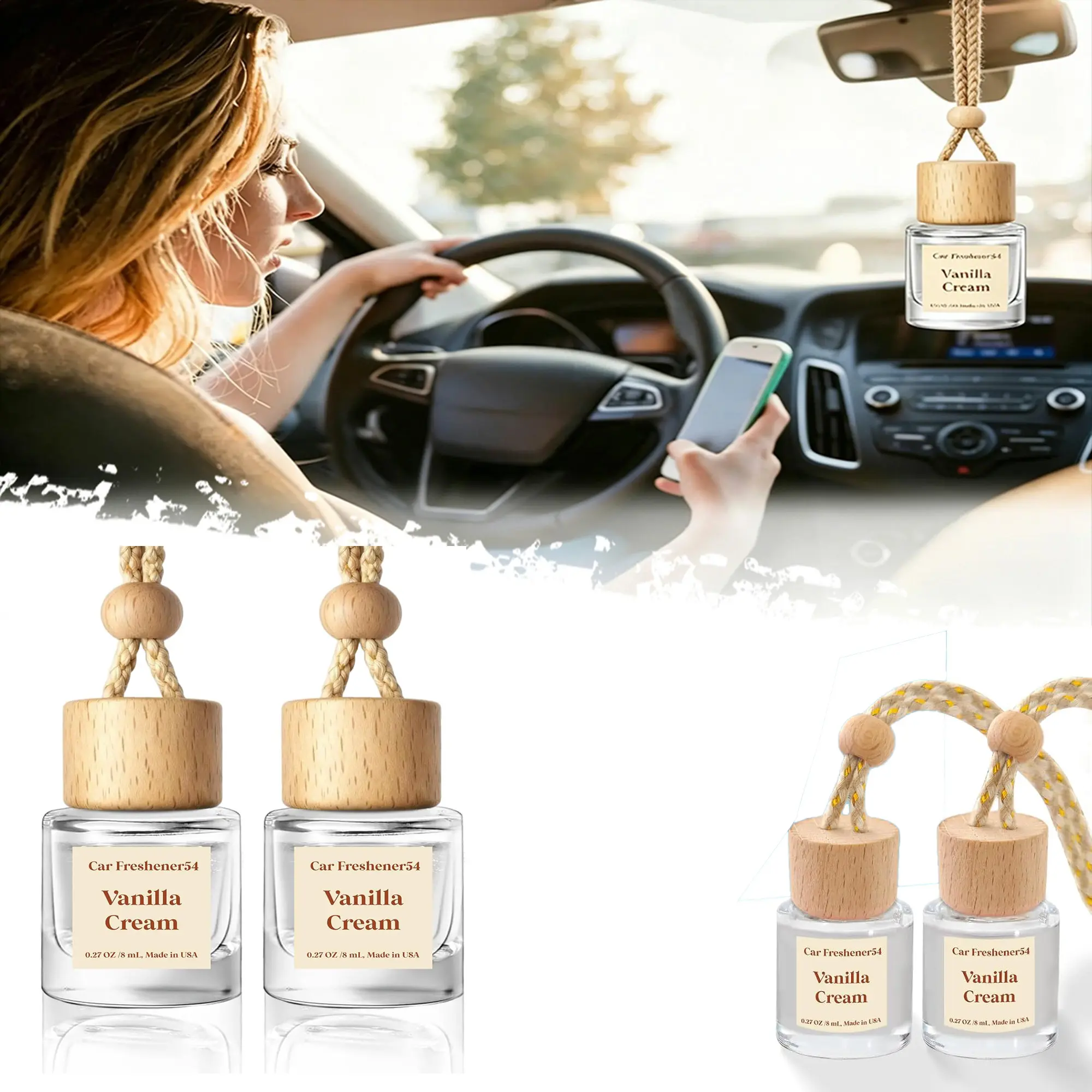 DIBMS Car Air Freshener Diffuser, 2-Pack, Hanging Diffuser - Vanilla Cream Scented Essential Oil Car Air Freshener Diffuser, with a long-lasting fragrance cars accessories car stuff car air freshener