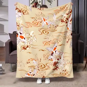 Soft Comfortable Portable Blanket, Koi Fish Cloud Print, Ideal for Bedroom Office Sofa Outdoor, Versatile Gift