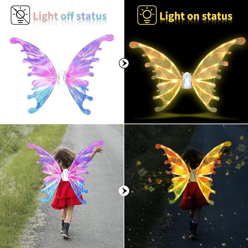 LED Light-Up Fairy Wings for Girls | Moving Butterfly Wings with Music & Lights | Adjustable Costume Accessory for Halloween, Birthday, Christmas & Cosplay | Perfect Princess Dress-Up Gift for Teens & Kids