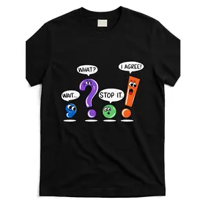 Wait What Stop It I Agree Funny Grammar Punctuation T Shirt Same Style for Men and Women 2025 Summer Short-sleeved Printed  Pure Cotton 220G bass vintage versatile Pattern Unisex Crewneck White  washed Rifle T-Shirt