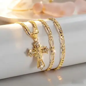 Gold Cross Necklace for Women,14K Gold crucifix Cross Necklace for Women&Men,Small Cross Necklace for Women 14K Gold Necklaces for Womens Religious Gift  Gold-Plated Jesus Crucifix Necklace