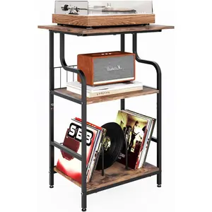 Record Player Stand, 3-Tier Record Player Table, Vinyl Record Storage with Extra-Large Desktop, Turntable Stand End Table for Vinyl Record, Record Holder for Living Room - Rustic Brown
