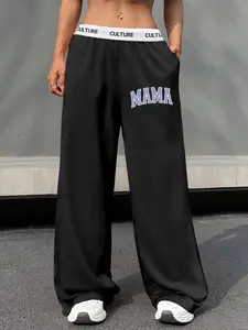 Women's Ghost Print Pocket Sweatpants, Casual Comfy Trousers for Daily Wear, Ladies Bottoms for All Seasons