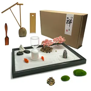 AOVOA Desktop Zen Garden with Refillable Hourglass and Variety of Accessories, Meditation Min Zen Garden for Home & Office, Mini Zen Garden Kit for Desk