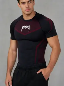 Men's Summer Fitness Short Sleeve Slim Fit Training Elastic T-Shirt, Gym Workout Tee Breathable Round Neck Top for Running Cycling Basketball Workout